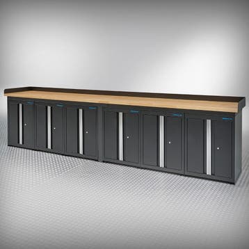 Datona Werkbank PRO 400 cm - eiken - 6 opbergkasten - zwart, Ophalen of Verzenden