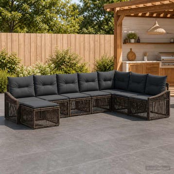 vidaXL Tuinbank Set 8 st Grijs poly rattan, Tuin en Terras, Verzenden, Nieuw