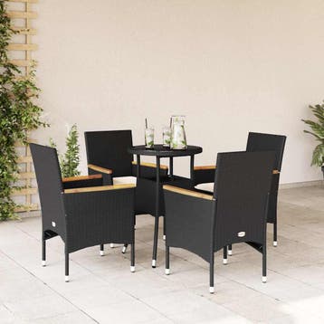 vidaXL 5-delige Tuinset met kussens poly rattan en glas, Verzenden, Tuinset