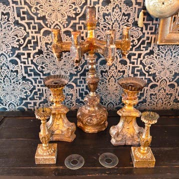 Kandelaar (5) - Hout - Unieke kerkelijke set ca. 1780