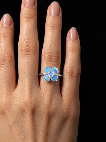 Bague Opale - Argent Sterling - Design floral à cinq pierres