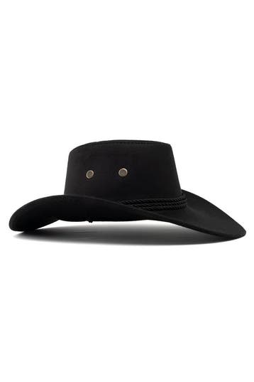 KIMU® Cowboyhoed Zwart Suedelook Lichtgewicht Zwarte PU Sued, Ophalen of Verzenden, Nieuw