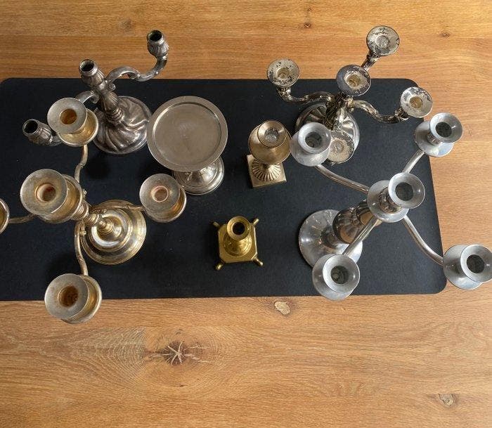 Chandelier (7) - Métal, Laiton, Plaqué(e) argent - Lot de, Antiquités & Art, Curiosités & Brocante
