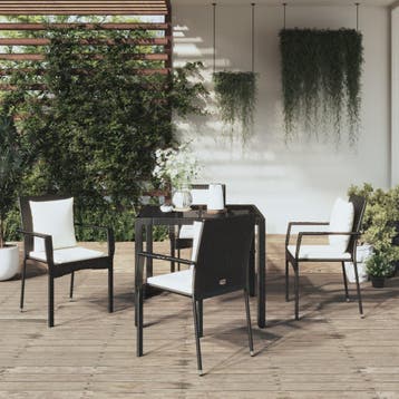 vidaXL 5-delige Tuinset met kussens poly rattan zwart, Verzenden, Nieuw, Tuinset