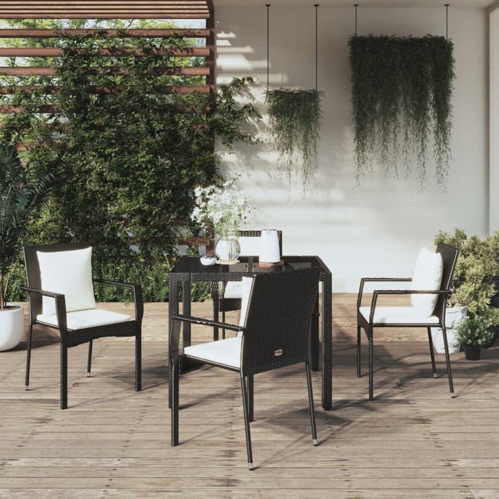 vidaXL 5-delige Tuinset met kussens poly rattan zwart, Jardin & Terrasse, Ensembles de jardin, Envoi
