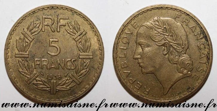 France Frankreich Km 888 5 Francs 1938 Typ Lavrillier, Postzegels en Munten, Munten | Europa | Niet-Euromunten, België, Verzenden