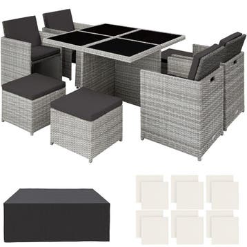 tectake Wicker zitgroep Manhattan 4+4+1 met aluminium frame, Tuin en Terras, Verzenden, Nieuw