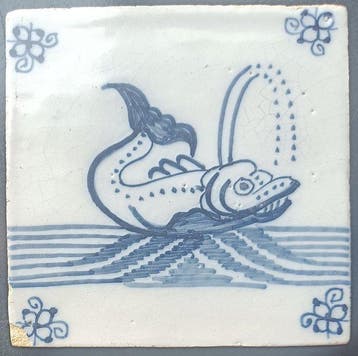 Antiek Tegel - Zeemonster met sproeier - Delft,