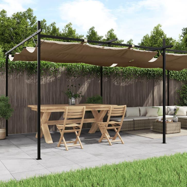vidaXL Pergola met uitschuifbaar dak 589x292x230 taupe, Tuin en Terras, Partytenten, Nieuw, Verzenden
