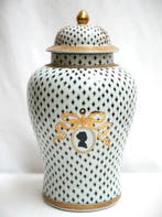 dekselvaas - Porselein - 50 cm handgeschilderd goudkleurig