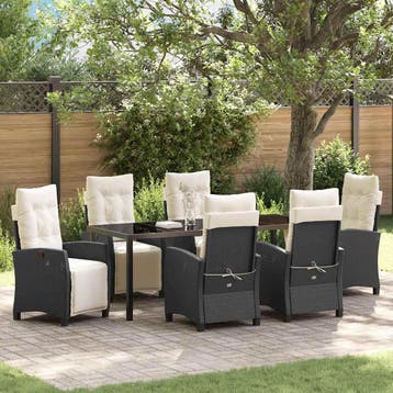 vidaXL Tuin Eettafel Set 7 st Zwart poly rattan, Verzenden