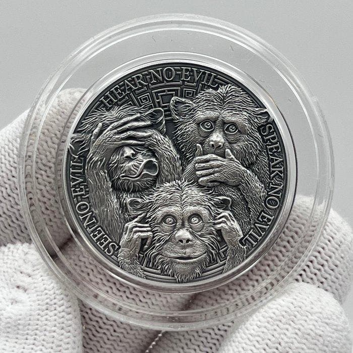 Ghana. 5 Cedis 2022 – Life Quotes: Three Wise Monkeys – 1 oz, Postzegels en Munten, Munten | Europa | Niet-Euromunten
