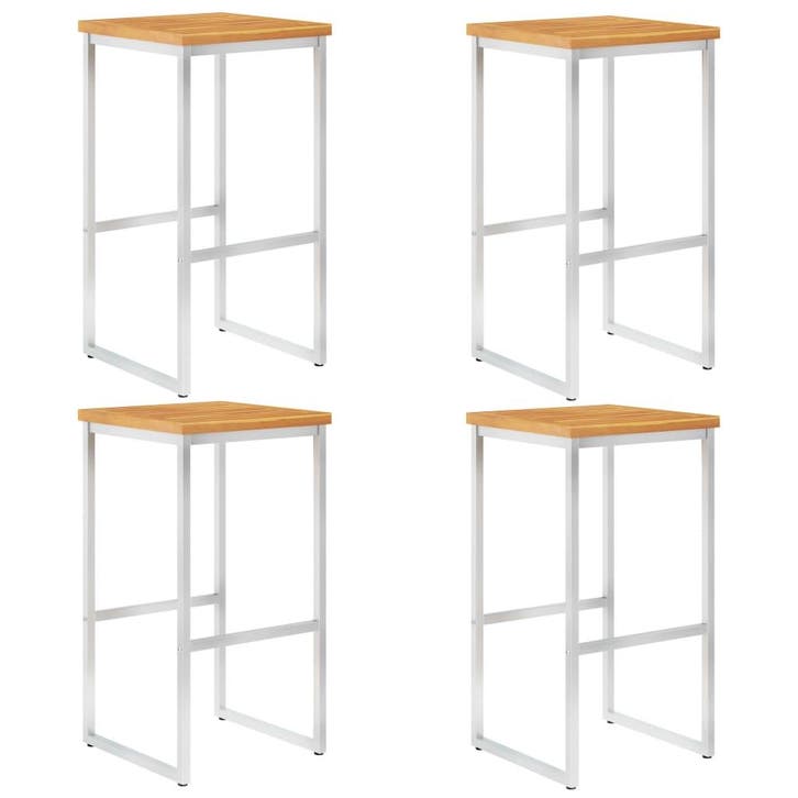 vidaXL Barstoelen 4 st massief acaciahout en roestvrij staal, Tuin en Terras, Tuinstoelen, Nieuw, Verzenden