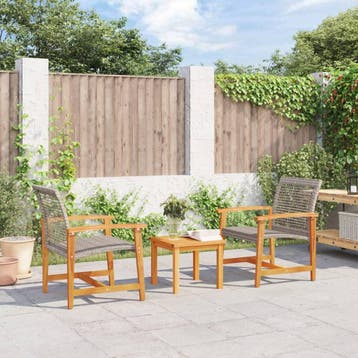vidaXL Tuinstoelen 2 st poly rattan en acaciahout grijs, Tuin en Terras, Verzenden, Nieuw