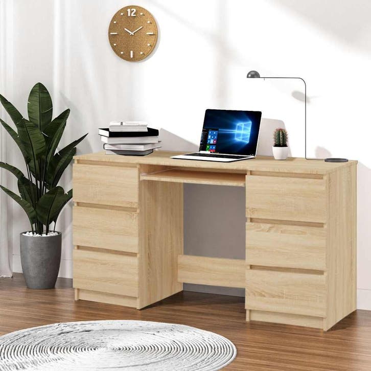 vidaXL Schrijftafel 140x50x77 cm bewerkt hout sonoma, Huis en Inrichting, Bureaus, Nieuw, Verzenden