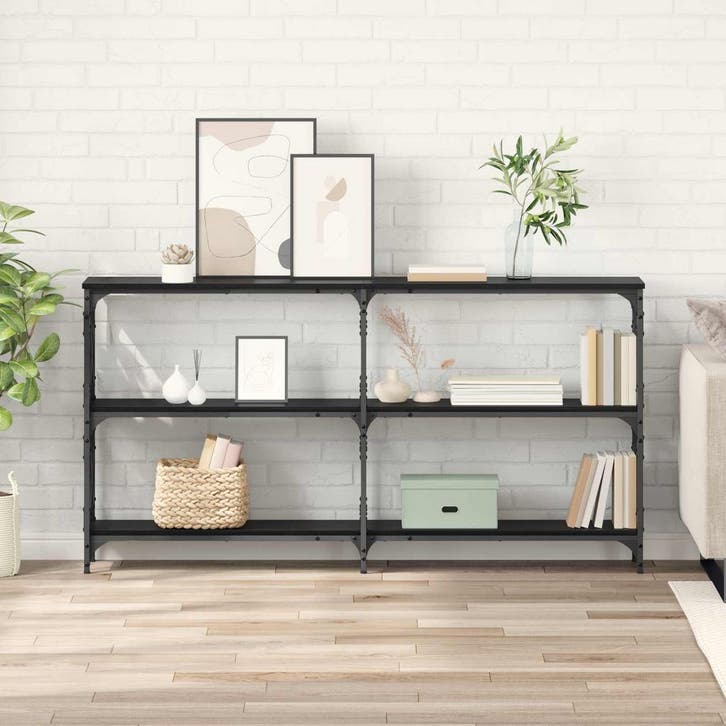 vidaXL Wandtafel Zwart Eiken 156 x 28 x 80,5 cm Bewerkt hout, Huis en Inrichting, Slaapkamer | Nachtkastjes, Nieuw, Verzenden