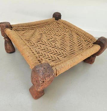 Kruk - hard hout, Natuurlijke vezels - Tribale Kruk