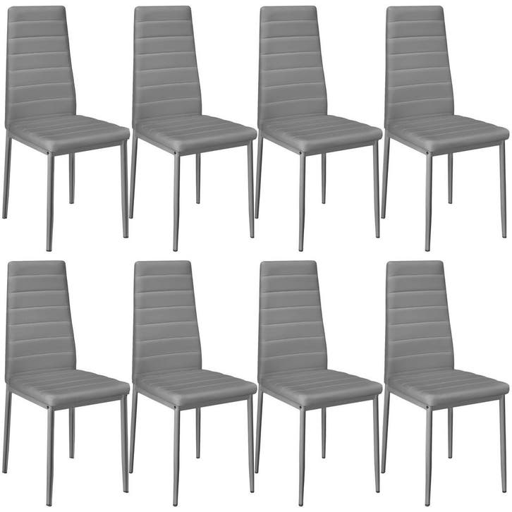 tectake Eetkamerstoelen, kunstleer - grijs, Set van 8, Huis en Inrichting, Stoelen, Verzenden
