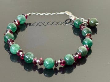 Zilver - Armband - Smaragd en granaat, Verzamelen