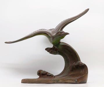 Beeld, Grande scultura in bronzo Gabbiano in volo - 31,5 cm