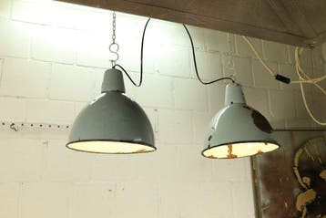 KWE - Plafondlamp - Twee vintage industriële
