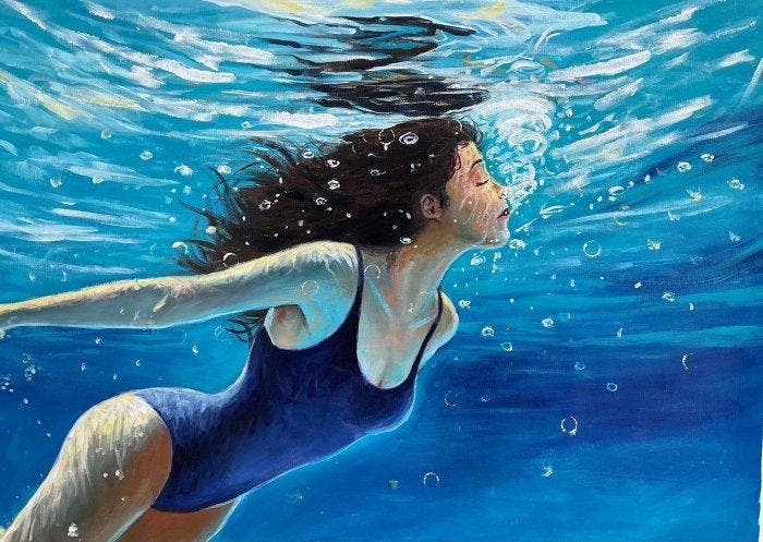 Ernest - La Gracia del Azul: Mujer en Inmersión, Antiek en Kunst, Kunst | Schilderijen | Modern