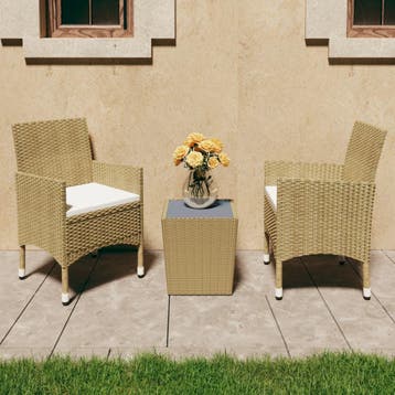 vidaXL 3-delige Bistroset poly rattan en gehard glas beige, Verzenden, Nieuw