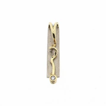 Bicolor gouden hanger met diamant | 0,02 ct., Handtassen en Accessoires, Bedels, Ophalen of Verzenden, Gebruikt, Goud, Overige merken