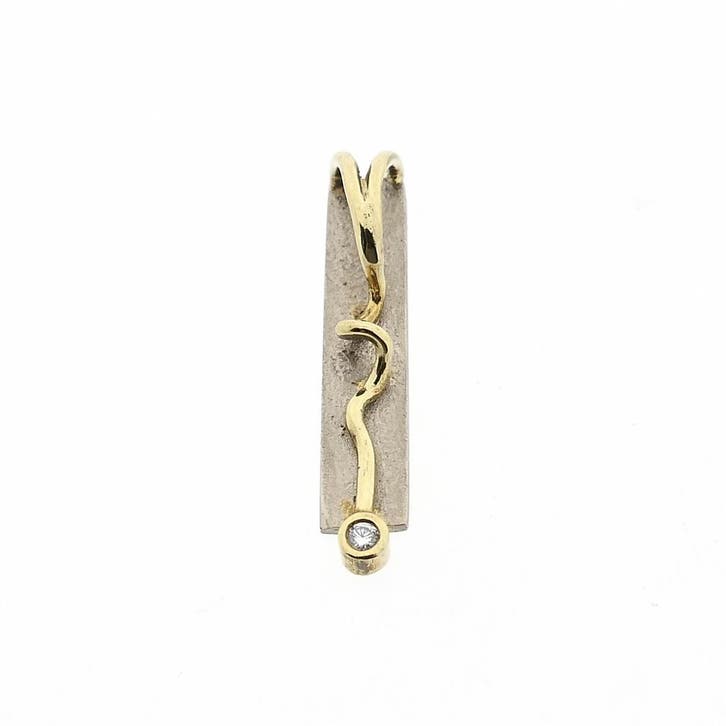 Bicolor gouden hanger met diamant | 0,02 ct., Handtassen en Accessoires, Bedels, Gebruikt, Overige merken, Goud, Ophalen of Verzenden