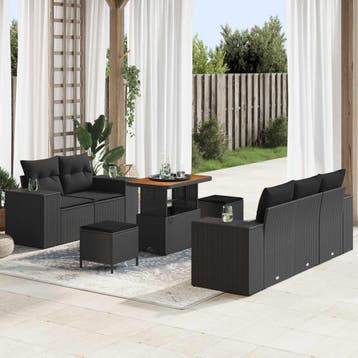 vidaXL Tuinbank Set 8 st 8-Aantal zitplaatsen Zwart Poly, Verzenden, Nieuw
