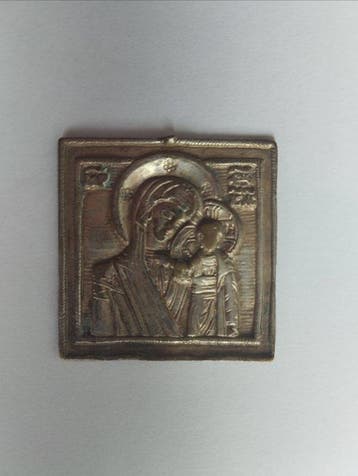 Reis-icoon - Moeder Gods van Kazan - Zilverbrons