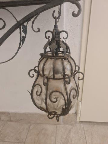 Plafondlamp - IJzer, Glas, Antiek en Kunst