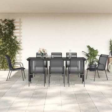 vidaXL 9-delige Tuinset textileen en staal zwart, Verzenden, Tuinset