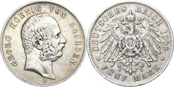 5 Mark 1903 Sachsen Georg 1902-1904, Postzegels en Munten, Verzenden, België