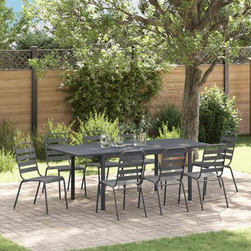 vidaXL Tuin Eettafel Set 9 st Antraciet Poedergecoat staal, Verzenden