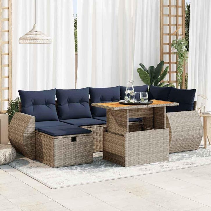 vidaXL 7-delige Loungeset met kussens poly rattan acacia, Jardin & Terrasse, Ensembles de jardin, Envoi
