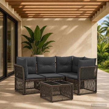 vidaXL Tuinbank Set 5 st Grijs poly rattan, Tuin en Terras, Verzenden, Nieuw