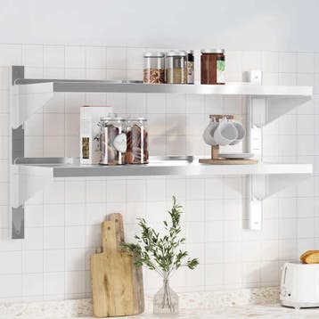 vidaXL Wandschap 2-laags 100x40x60 cm roestvrijstaal, Verzenden, Nieuw