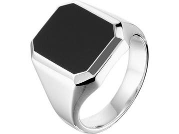 The Jewelry Collection - Zegelring Onyx - Zilver - Maat, Kleding | Dames, Overige Dameskleding, Verzenden, Zo goed als nieuw