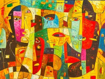 Nguyn V.L (1993) - Conversation colorée 60 80 cm