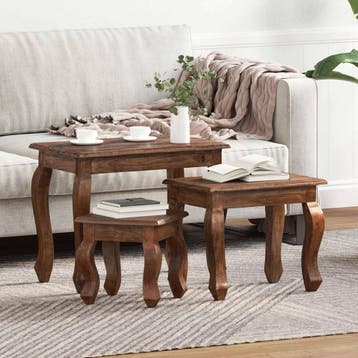 vidaXL Nesttafel 3 st Bruin Massief mahoniehout, Verzenden, Nieuw