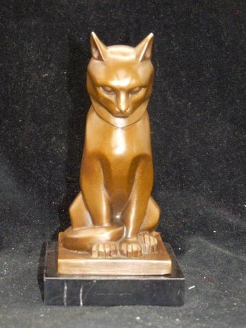 Sculpture, Bronzen Art Deco beeld van een Kat - 16.5 cm -, Antiek en Kunst