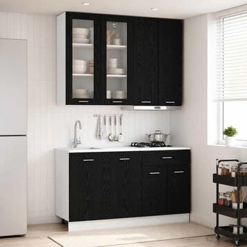 vidaXL Keukenblok LYON 4 st Zwart eiken Bewerkt hout, Verzenden, Nieuw