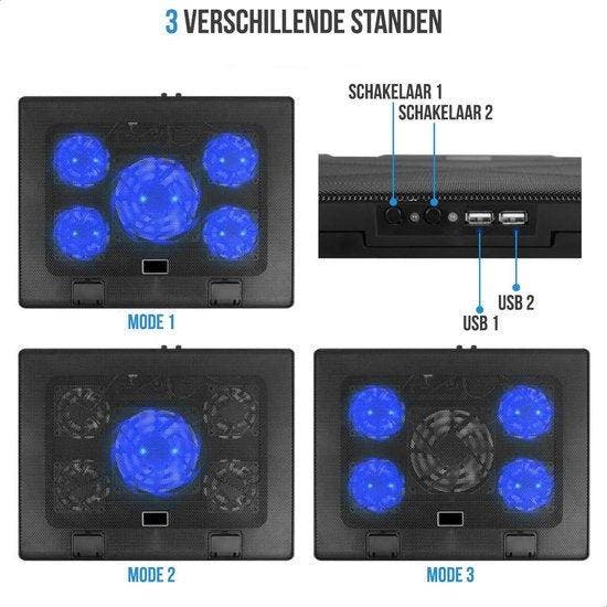 2dekans | Strex Laptop Cooler - 12 - 17 Inch - Verstelbaar, Computers en Software, Laptopstandaarden, Ophalen of Verzenden