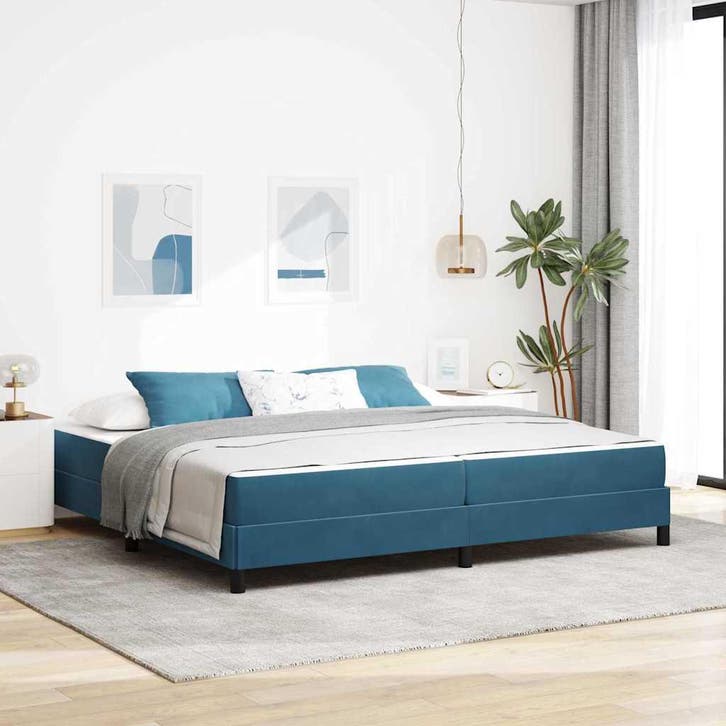vidaXL Boxspring bed met matras Donkerblauw 200 x 200 cm, Maison & Meubles, Chambre à coucher | Lits, Envoi