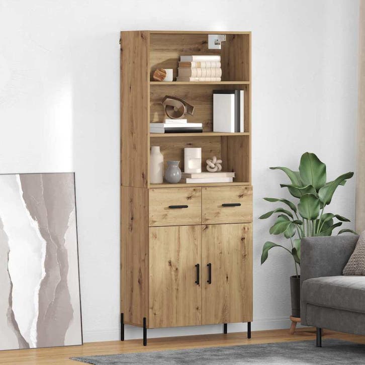 vidaXL Highboard Artisan Eiken 69,5 x 32,5 x 180 cm Bewerkt, Huis en Inrichting, Kasten | Dressoirs, Nieuw, Verzenden