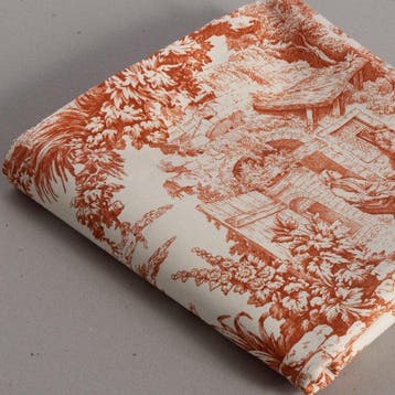 AA024 - Elegante en iconische Toile de Jouy oranje - Textiel