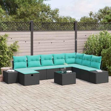 vidaXL Tuinbank Set 9 st Zwart poly rattan, Tuin en Terras, Verzenden, Nieuw
