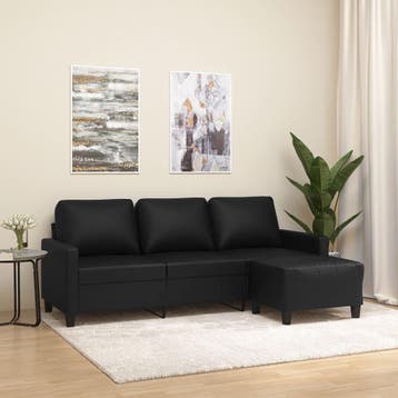 vidaXL Driezitsbank met voetenbank 180 cm kunstleer zwart, Verzenden