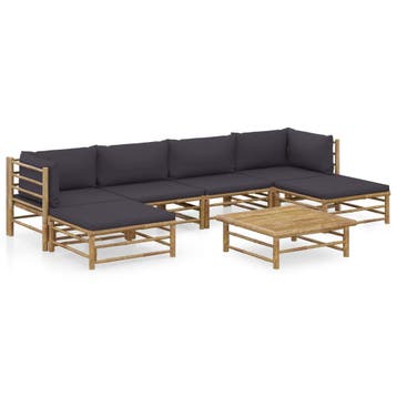 vidaXL 7-delige Loungeset met donkergrijze kussens bamboe, Verzenden, Loungeset